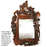 Antique to Vint. French Carved Wood 25.5" Wall Mirror: Acanthus, Foliage & Flowers