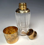 Antique French Art Nouveau Sterling Silver 18k Gold Vermeil Liqueur Flask with Shot Glass or Cup
