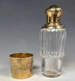 Antique French Art Nouveau Sterling Silver 18k Gold Vermeil Liqueur Flask with Shot Glass or Cup