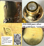 Antique French Art Nouveau Sterling Silver 18k Gold Vermeil Liqueur Flask with Shot Glass or Cup