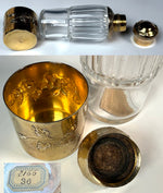 Antique French Art Nouveau Sterling Silver 18k Gold Vermeil Liqueur Flask with Shot Glass or Cup
