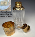Antique French Art Nouveau Sterling Silver 18k Gold Vermeil Liqueur Flask with Shot Glass or Cup