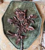 Unique Antique Victorian Era Face Screen Pair in Silk Velvet and Molded Leather, Looks Like Black Forest Wood