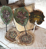 Unique Antique Victorian Era Face Screen Pair in Silk Velvet and Molded Leather, Looks Like Black Forest Wood