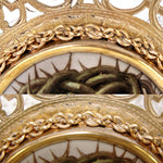 Antique French Devotional Portrait of Christ on 4.75" Porcelain Plaque, 8" Gilt Reticulated Frame