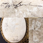 Antique French Devotional Portrait of Christ on 4.75" Porcelain Plaque, 8" Gilt Reticulated Frame