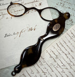 Exquisite 19th Century Napoleon III French Lorgnette in Tortoise Shell and 18k Gold w Medallion and Monogram