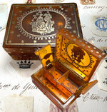 Rare Antique French Blond Tortoise Shell Boite à Mouche or Patch Box, Figural 18k Gold Pique