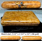 Stunning Bespoke Russian Wood Match Vesta French 18k Gold, Sapphires, and Rich Black Moire Silk Cigar Case
