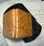 Stunning Bespoke Russian Wood Match Vesta French 18k Gold, Sapphires, and Rich Black Moire Silk Cigar Case