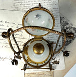 Antique French Opaline Egg Shaped Perfume Bottle Stand, Scent Caddy Hand Painted w Perfume Bottle Inside