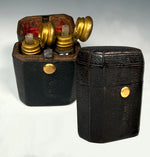 Georgian Era Leather Scent Caddy, Nécessaire, Etui with 2 Perfume Bottles, Flasks, 18k Gold Trim
