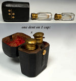 Georgian Era Leather Scent Caddy, Nécessaire, Etui with 2 Perfume Bottles, Flasks, 18k Gold Trim
