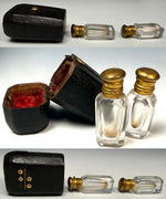 Georgian Era Leather Scent Caddy, Nécessaire, Etui with 2 Perfume Bottles, Flasks, 18k Gold Trim