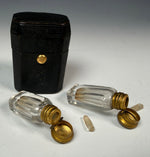 Georgian Era Leather Scent Caddy, Nécessaire, Etui with 2 Perfume Bottles, Flasks, 18k Gold Trim