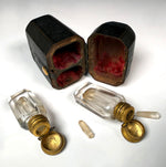 Georgian Era Leather Scent Caddy, Nécessaire, Etui with 2 Perfume Bottles, Flasks, 18k Gold Trim