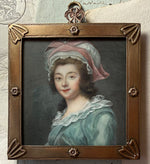 Antique 18th -Early 19th Century French Portrait Miniature Painting aprés Vigee LeBrum,  in Bronze Frame