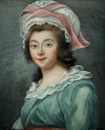 Antique 18th -Early 19th Century French Portrait Miniature Painting aprés Vigee LeBrum,  in Bronze Frame