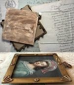 Antique 18th -Early 19th Century French Portrait Miniature Painting aprés Vigee LeBrum,  in Bronze Frame