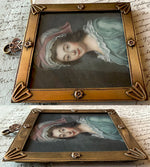Antique 18th -Early 19th Century French Portrait Miniature Painting aprés Vigee LeBrum,  in Bronze Frame