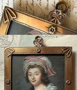 Antique 18th -Early 19th Century French Portrait Miniature Painting aprés Vigee LeBrum,  in Bronze Frame