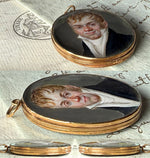 Superb Antique French Portrait Miniature and Hair Art Monogram in 18k Gold Double Locket