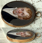 Superb Antique French Portrait Miniature and Hair Art Monogram in 18k Gold Double Locket