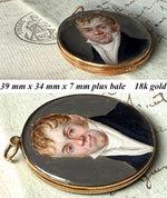 Superb Antique French Portrait Miniature and Hair Art Monogram in 18k Gold Double Locket
