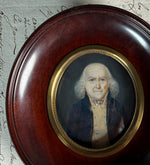 Antique French Portrait Miniature of a Balding Gentleman with Dog Ears, Yellow Vest, c.1851