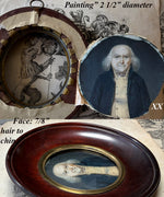 Antique French Portrait Miniature of a Balding Gentleman with Dog Ears, Yellow Vest, c.1851