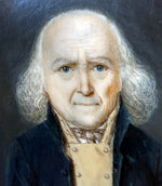 Antique French Portrait Miniature of a Balding Gentleman with Dog Ears, Yellow Vest, c.1851