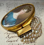 Spectacular Antique c. 1820s-30s French Portrait Miniature Bracelet Clasp, 5-Strand Pearl Bracelet