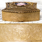 Antique French Rococo Revival Style Gilt Brass or Bronze Jewelry Casket or Trinket Box, Portrait on Porcelain