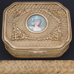 Antique French Napoleon III Era 4.75" Jewelry Casket, Gilt Box with Lovely Portrait Miniature
