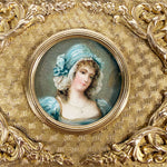 Antique French Napoleon III Era 4.75" Jewelry Casket, Gilt Box with Lovely Portrait Miniature