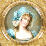 Antique French Napoleon III Era 4.75" Jewelry Casket, Gilt Box with Lovely Portrait Miniature