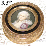 Antique French Napoleon III Era Jewel Casket or Trinket Box, Rococo Style Portrait Miniature
