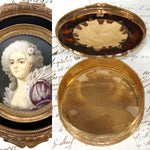 Antique French Napoleon III Era Jewel Casket or Trinket Box, Rococo Style Portrait Miniature