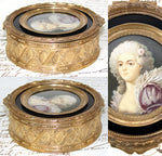 Antique French Napoleon III Era Jewel Casket or Trinket Box, Rococo Style Portrait Miniature