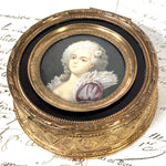 Antique French Napoleon III Era Jewel Casket or Trinket Box, Rococo Style Portrait Miniature