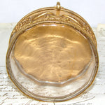 Antique French Gilt Ormolu Cased Glass Powder Jar, Box, Profile Portrait Miniature