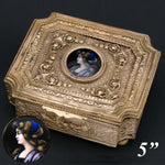 Antique French Empire Revival Jewel Casket or Trinket Box, Limoges Enamel Profile Portrait Miniature