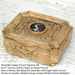 Antique French Empire Revival Jewel Casket or Trinket Box, Limoges Enamel Profile Portrait Miniature