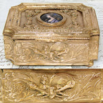 Antique French Empire Revival Jewel Casket or Trinket Box, Limoges Enamel Profile Portrait Miniature