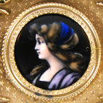 Antique French Empire Revival Jewel Casket or Trinket Box, Limoges Enamel Profile Portrait Miniature