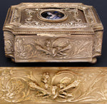 Antique French Empire Revival Jewel Casket or Trinket Box, Limoges Enamel Profile Portrait Miniature