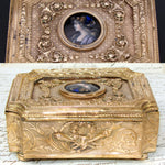 Antique French Empire Revival Jewel Casket or Trinket Box, Limoges Enamel Profile Portrait Miniature