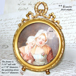 Antique French Miniature Painting in Gilt Bronze Frame, apres Jean-Baptiste Greuze "The Village Bride"