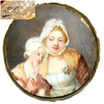 Antique French Miniature Painting in Gilt Bronze Frame, apres Jean-Baptiste Greuze "The Village Bride"
