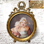 Antique French Miniature Painting in Gilt Bronze Frame, apres Jean-Baptiste Greuze "The Village Bride"